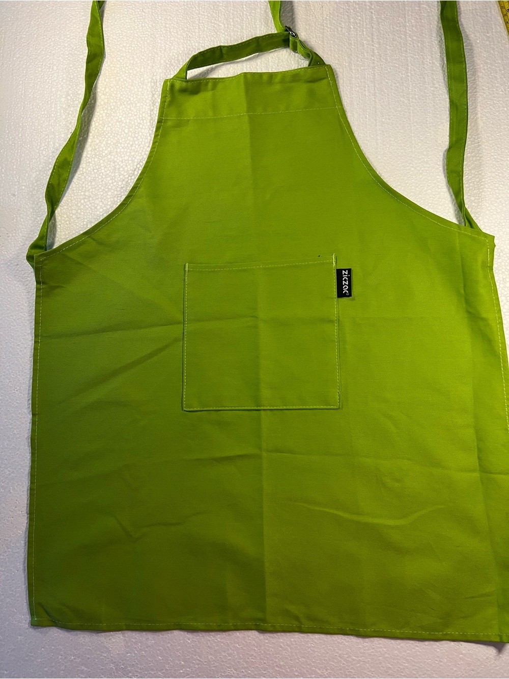 Ziczac Lime Green Cotton Apron Adjustable Neck Strap Front Pocket 24 X 20